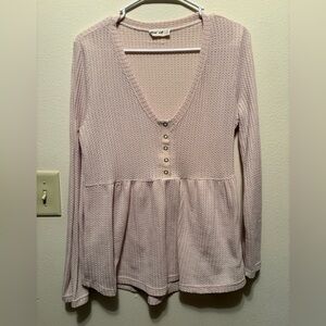 Cream Waffle Peplum Blouse